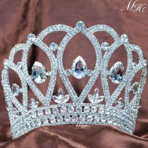 Royal Large Tiara Diadem Beauty Pageant Crown Handmade Crystal Rhinestones Women Hairband Bridal Wedding Party Costumes