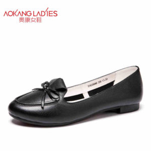 Aokang New arrival women flat genuine leather shoes red pink white women shoes breathable and soft free shipping