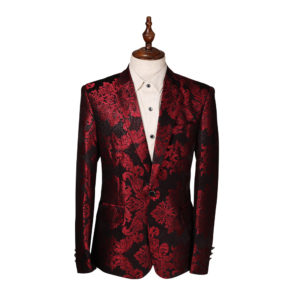 Costume Homme Flower Print Blazer Jacket Wine Red Groomsmen Wedding Blazers Slim Fit Evening Party Dress Suit Blazer Masculino