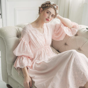 New Summer White Cotton Nightgown Princess Nightdress Ladies Nightwear Women Long Sleepwear Sleeping Dress 2131