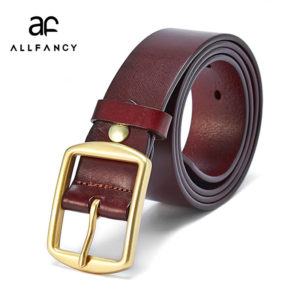 Men's retro casual belts 3.8cm wide pure copper pin buckles design brand head layer cowhide belt black presents for men