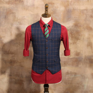 New Arrival Men Fashion Blue Plaid Vests Male Slim Suit Vest Mens Vintage Wedding Dress Suits Vests men Waistcoat CBMJ034B