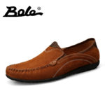BOLE New Men Genuine Leather Shoes Design Superstar Slip on Handmade Moccasins Loafers Breathable Flats Soft Driving Shoes Men