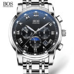 ANGELA BOS Date Week Month Sub Dial Work Waterproof Luminous Steel Mens Watches Top Brand Luxury Men's Watches Quartz Wristwatch