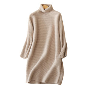 2018 Fashion 3 Colors Women's Sexy Dress Pure Cashmere Warm Keeping Thick Turtleneck Above Knee Hip Length Dresses For Winter