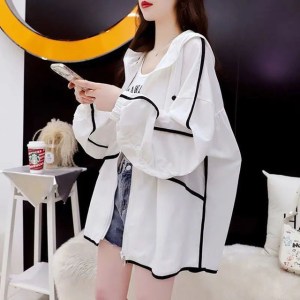 Fashion Design White Black Sunscreen Clothing Women's Summer Jacket UV Protection Ice Silk Breathable Thin Hooded Casual Coat