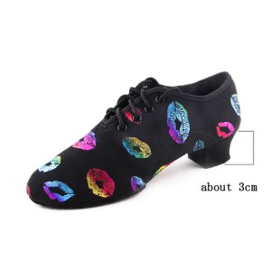 High Heel Dance Shoes Sneakers For Women Ballroom Latin Dance Shoes Kids Adult Close Toe 3/5cm Heel Training Shoes Lip Print