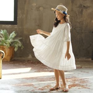 6 To 16 Years,Girls Dress Spring & Summer Kids Clothes Lace Two Layers Cotton Embroidery Floral Children Party ,#5809