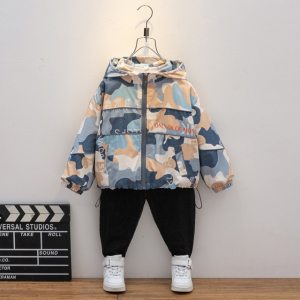 Autumn Winter 2pcs Children Windproof Coat Long Sleeve Boy Baby Sets Cotton Kid Clothes Casual Hooded Boys Clothing Costume