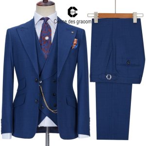 Cenne Des Graoom Men's 3 Piece Formal Slim Fit Suits Set Tailor Made Elegant Solid 2 Button Single Breasted Jacket Vest Pants