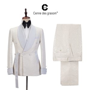 Cenne Des Graoom New Men Suit Tailor-Made Tuxedo 2 Pieces Shawl Lapel Satin Costume Blazer Pants Wedding Party Groom On Stage