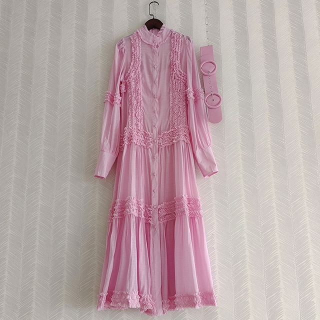 DEAT Woman Dress Edible Tree Fungus Stand Collar Long Sleeve Belt Loose Waist Elegant Vintage Style New Autumn Tide 15XF328 - Image 2