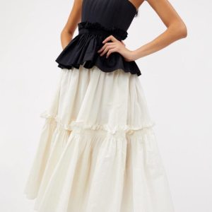 [DEAT] Women Patchwork Ruffles Pleated Temperament Dress New Strapless Sleeveless Loose Fit Fashion Autumn Summer 13S116