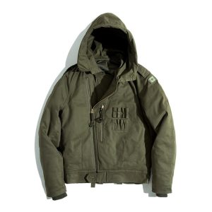 Maden Casual Thick Men’s Hooded Jackets Army Green Military Flight Bomber Coat Vintage Punk Monocycle Jacket Collar Clothing