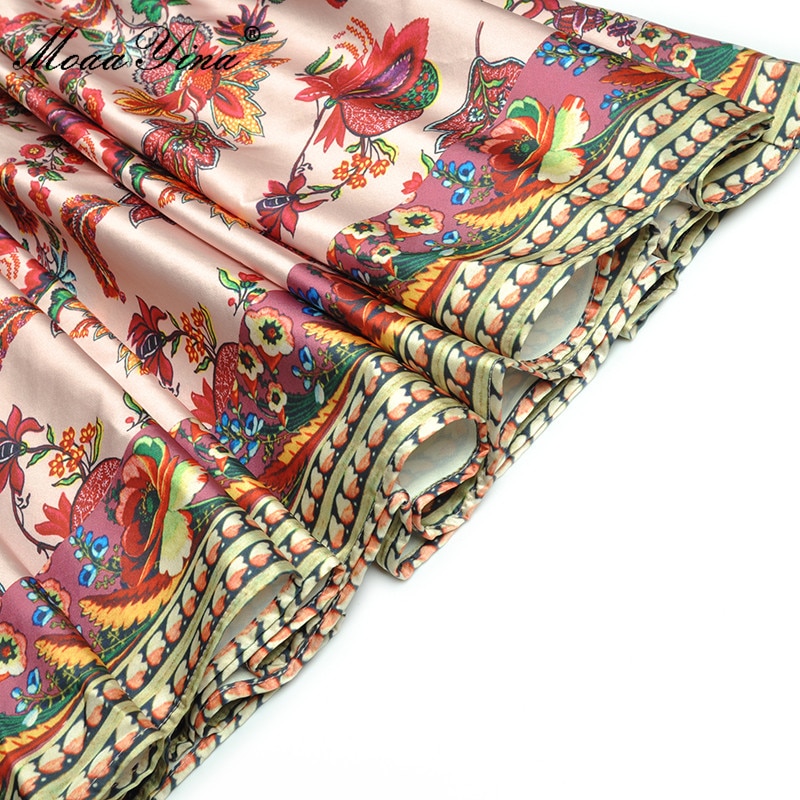 MoaaYina Fashion Designer Autumn Dress Women's Stand collar Puff sleeve Floral print vintage Long Vacation Party Dress - Image 6