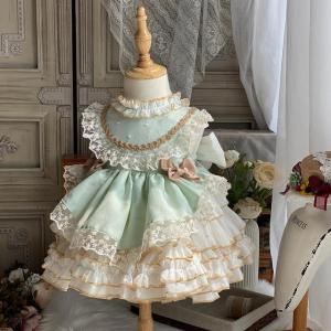 Spanish Turkish Royal Palace Princess Ball Gown Children's Sleeveless Lace Stitching Birthday Party Eid Girl Lolita Dress A354