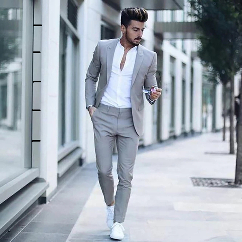 2021 Casual Fashion Luxurious Business Men's Suit for Wedding Party Tuxedos Slim Fit Peak Lapel Pink Suits Male(Jacket+Pants) - Image 3
