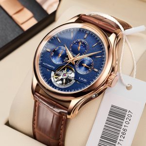 2022 LIGE Mens Watches Automatic Mechanical Watch Tourbillon Sport Clock Leather Casual Business Retro Wristwatch Relojes Hombre