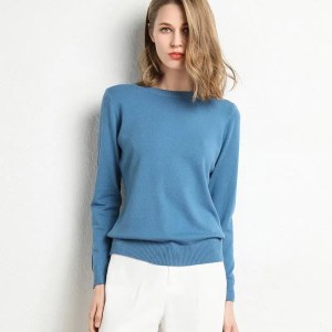 2023 Female  Slim O-Neck Pullover Cashmere Wool Blending Sweater Autumn And Winter Long-Sleeved Knit Bottoming Shirt Large Size