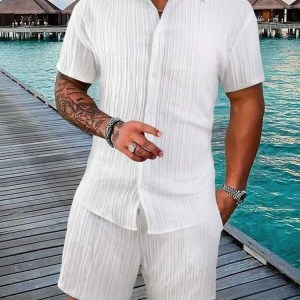 2024 Men's Fashion Summer New Style Casual Solid Color Stripe Suit Male High-Quality Two-Piece Set US Size