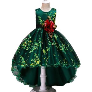 Baby Girls Flower Princess Ball Gown Party Tutu Trailing Dress For Brithday Wedding Kids Christmas Dresses Children Clothing
