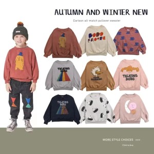 In stock! Children's BC Sweater Autumn and Winter Classic Boys and Girls' Colorful Cartoon Pattern Plush Warm Hooded Clothes
