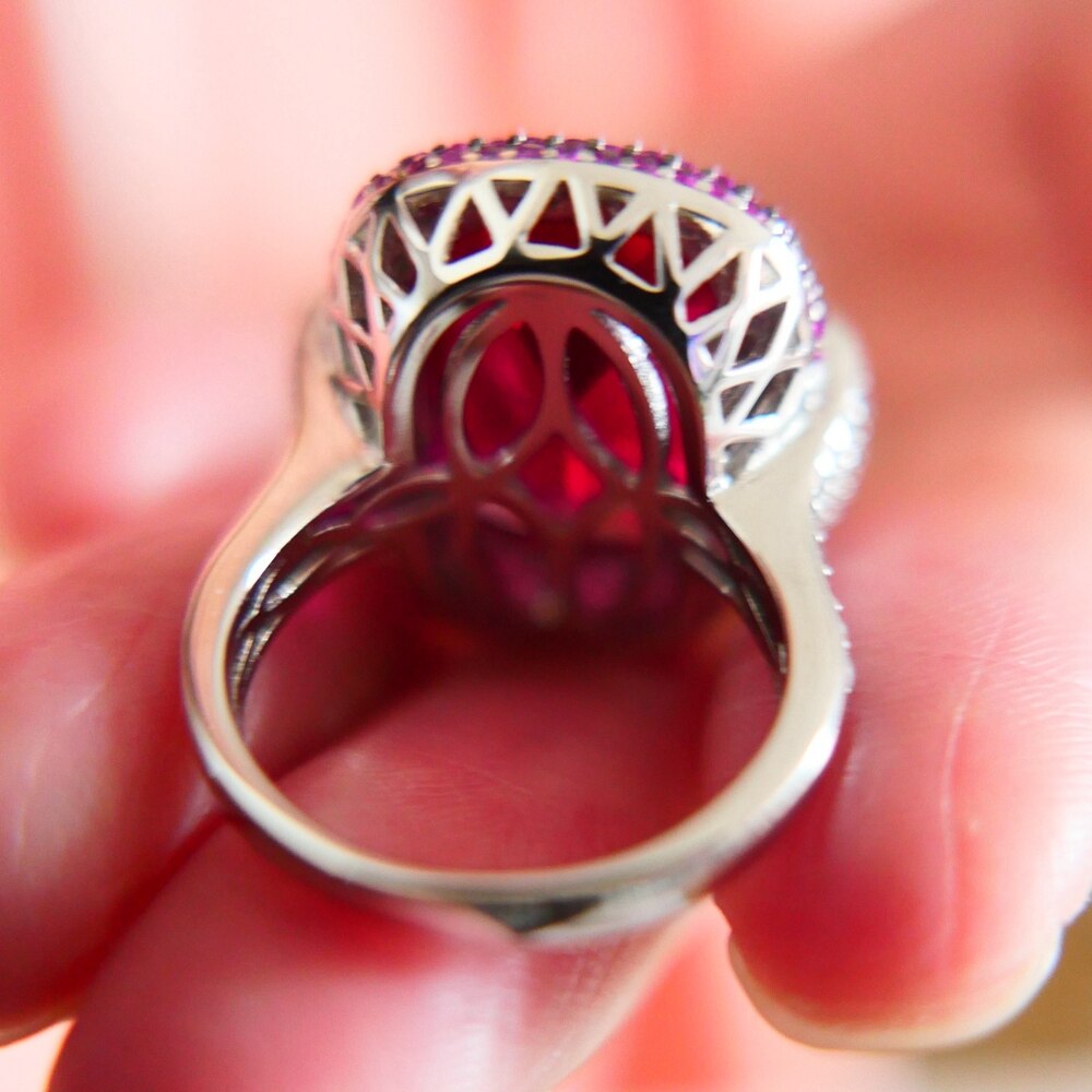 KQDANCE 925 Sterling Silver Cushion Cut 14Ct High Carbon Diamond Lab Ruby Emerald Rings with Large Green Red Stone Women Jewelry - Image 4