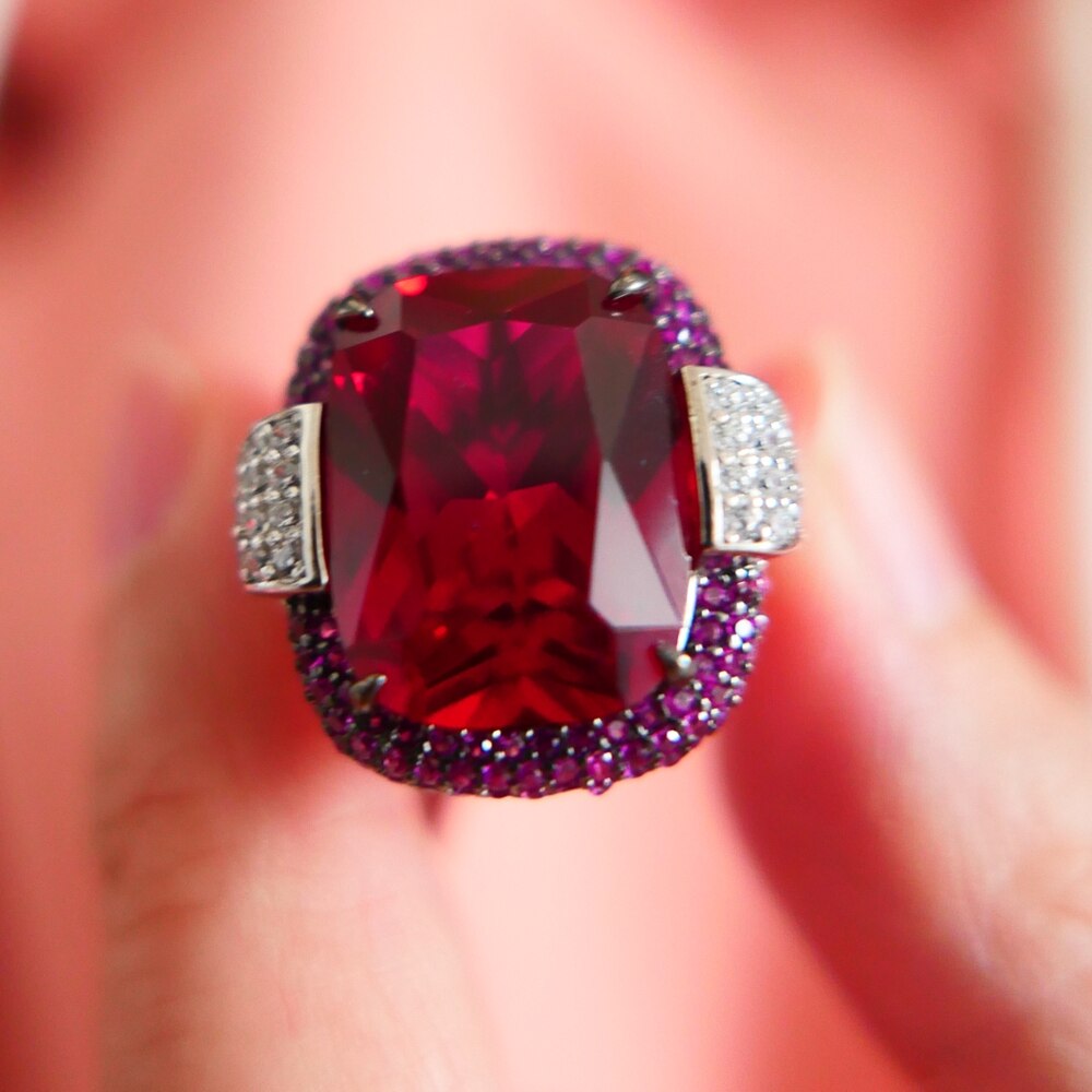 KQDANCE 925 Sterling Silver Cushion Cut 14Ct High Carbon Diamond Lab Ruby Emerald Rings with Large Green Red Stone Women Jewelry - Image 5