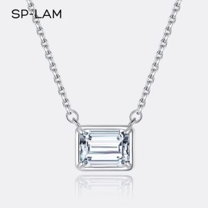Moissanite Emerald Cut Pendant Necklaces Unique Design Classic Women Wedding Link Chain Necklace Fine Jewelry For Party 1CT
