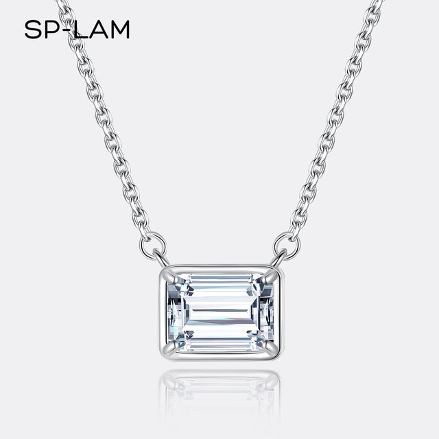 Moissanite Emerald Cut Pendant Necklaces Unique Design Classic Women Wedding Link Chain Necklace Fine Jewelry For Party 1CT
