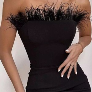 New Summer Sexy Strapless Backless Feather Black Midi Women Bodycon Bandage Dress 2023 Designer Fashion Party Club Dress Vestido