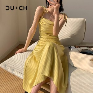 CU-CH Sexy Spaghetti Strap Backless Summer Dress Women Satin Lace Up Trumpet Long Dress Elegant Bodycon Party Dresses 2022