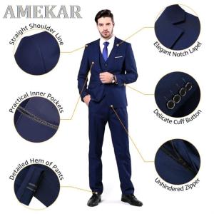 Men's Slim Fit Solid Wedding Suit 3 Pieces Set One Button Jacket Vest Pants Formal Dress Prom Tuxedo Business Clothing For Man
