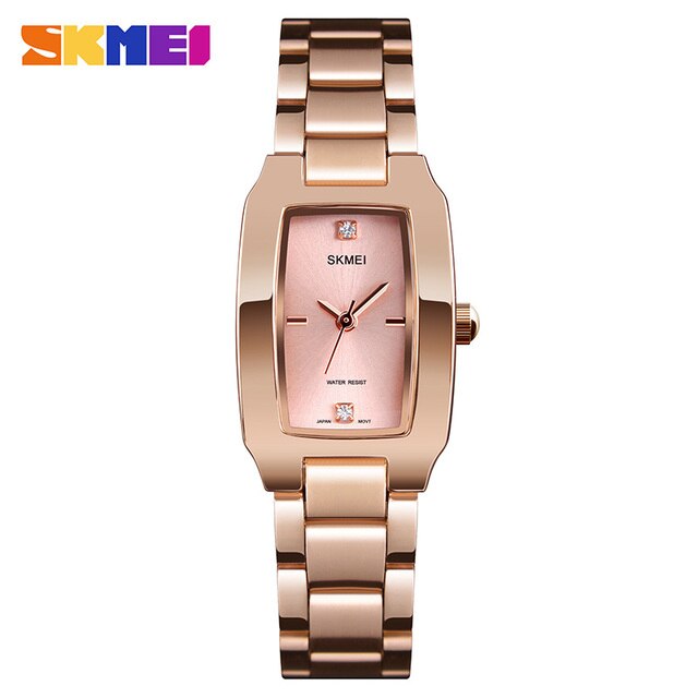 SKMEI Women Watch Rectangle Dial Elegant Quartz Japanese Lady Wristwatches Golden Stainless Steel Bracelet Watches montre femme