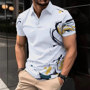 Summer Men's Polo Shirt Striped Print Business Style Button Clothing Casual Men's Street Wear short Sleeve T-shirt for Men