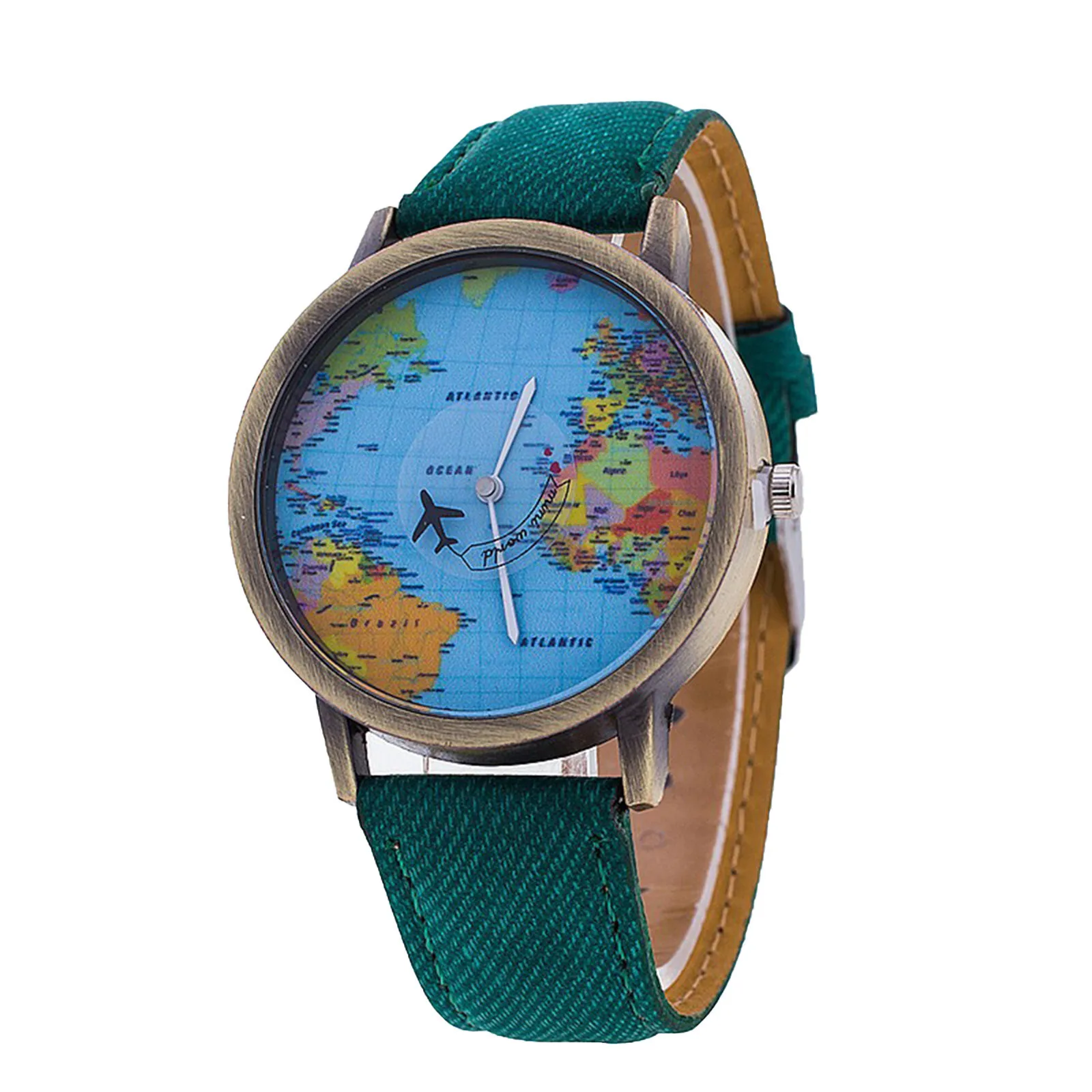Fashion Retro Belt Quartz Watch Airplane Second Hand Map Watch Unisex Elegant Watches Alloy Ladies Watch Alloy Ladies Watch - Image 5