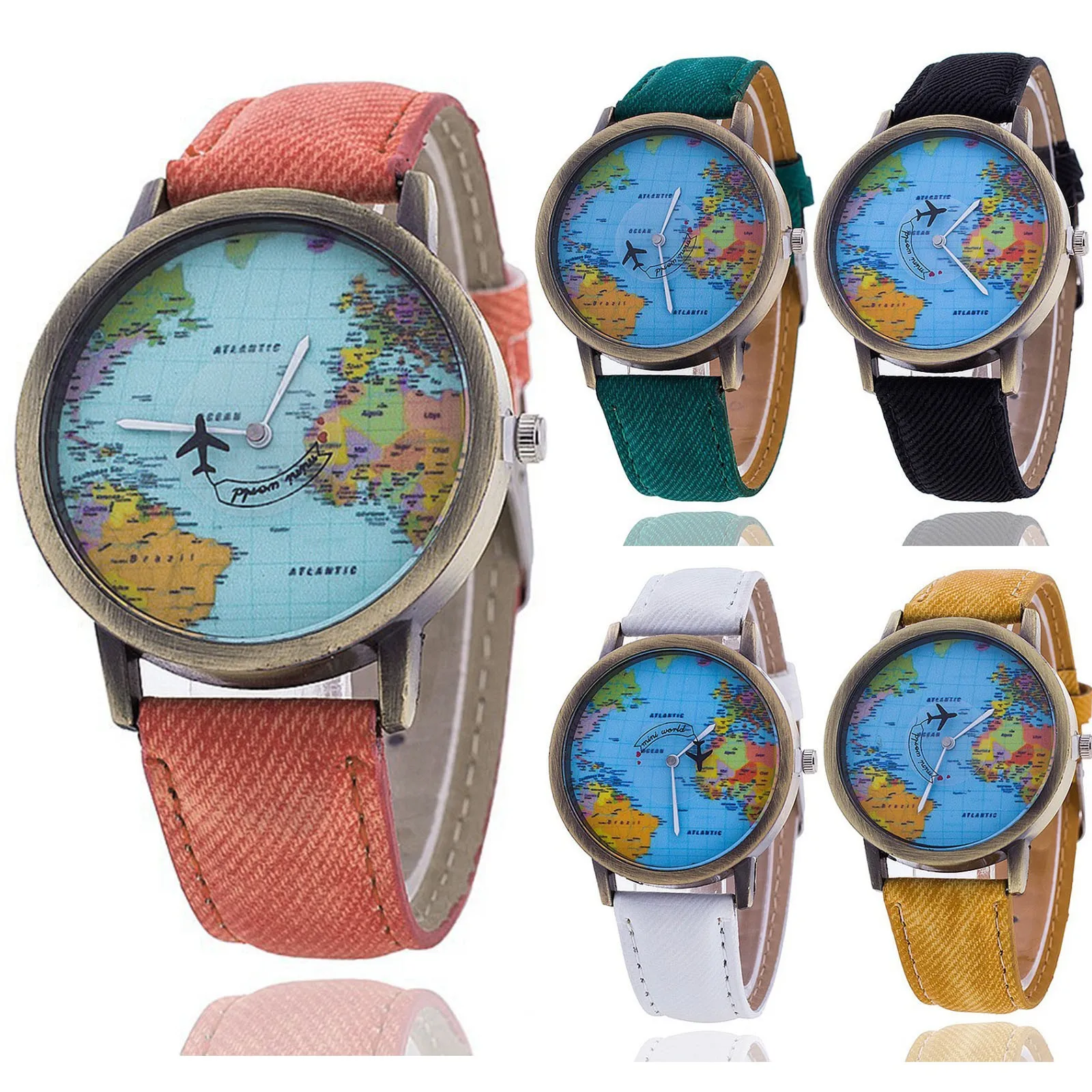 Fashion Retro Belt Quartz Watch Airplane Second Hand Map Watch Unisex Elegant Watches Alloy Ladies Watch Alloy Ladies Watch - Image 2