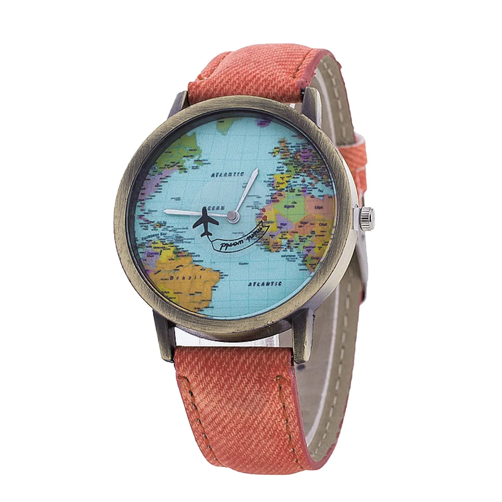Fashion Retro Belt Quartz Watch Airplane Second Hand Map Watch Unisex Elegant Watches Alloy Ladies Watch Alloy Ladies Watch - Image 4