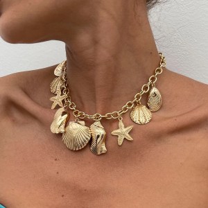 Ingemark Creative Metal Starfish Scallop Pendant Choker Necklace for Women 2025 New Fashion Metal Chain Summer Beach Jewelry New
