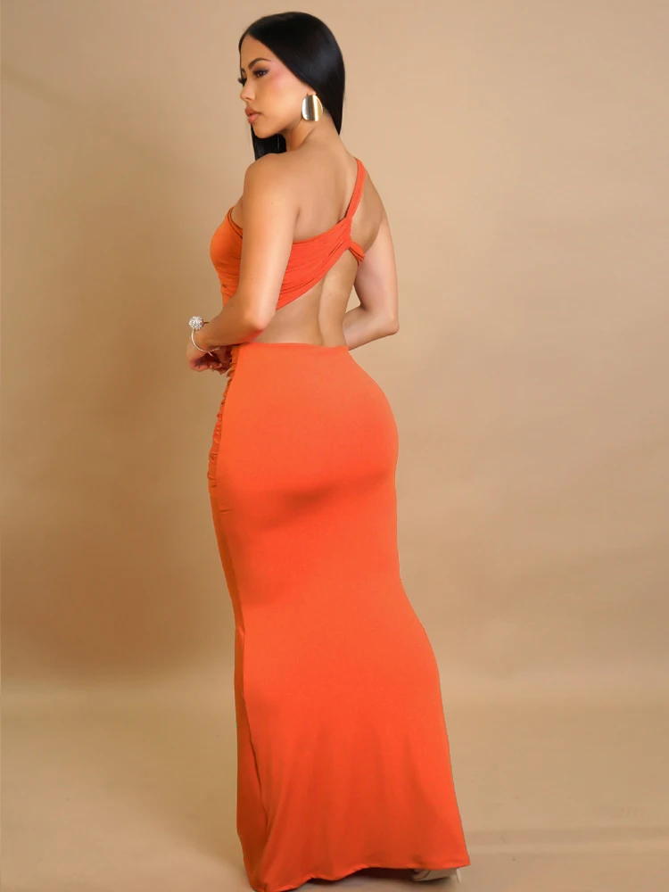 Beyprern Women's Cut-Out Ruched Maxi Dress Fashion Backless Long Straps Fitted Party Club Dresses Female Vestidos Night Clubwear - Image 2