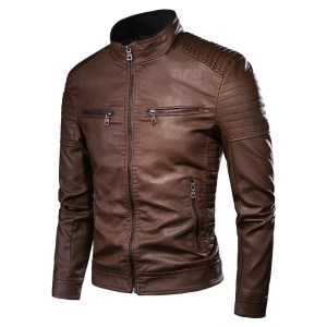 Mens Causal Vintage Leather Jacket Coat Men Thin Spring Autumn Design Motor Biker Pocket PU Leather Jacket Male Motocycle 4XL
