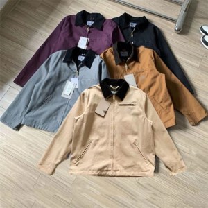 Fashion Vintage Washed Canvas Denim Jacket Multi Pocket Stand Up Collar Workwear Couple Jacket Detroit Five Color Thin Workwear