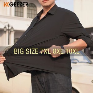 Summer Men Shirt Elasticity Long Sleeve Oversize 6XL 7XL 8XL 10XL Plus Size Formal Traceless Black White Designer High Quality