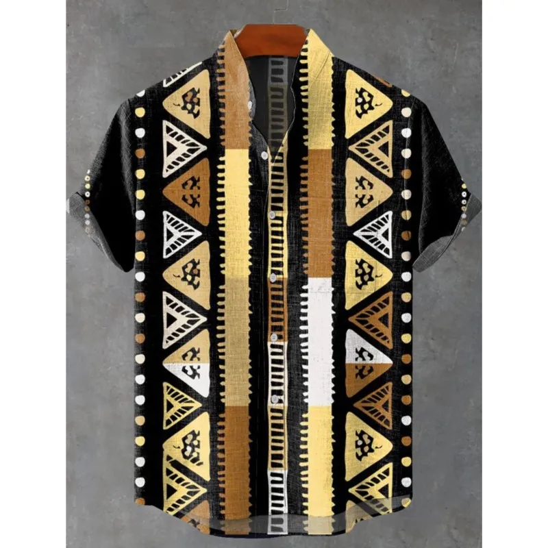 3D Printing Simple Geometric Collar Linen Shirt Men's Shirt Tree Pattern Hawaiian Button Shirt Casual Shirt Plain Shirt
