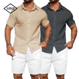 Men's Solid Color Cotton Linen Short Sleeve Shirts Vacation Beach Summer Tops Turn-down Collar Casual Lightweight Button Shirts