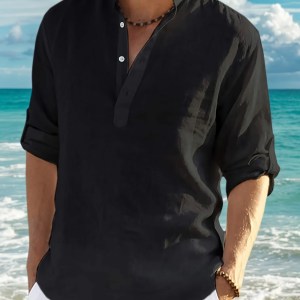 Men's Casual Short Sleeve Shirts Leisure Street Wear Lapel Button-down Solid Color Shirts for Men Vintage Vacation Blouse